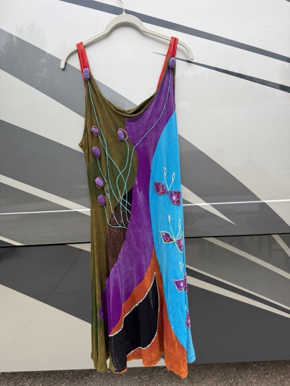 NEW Vintage Y2K Rising International artsy bohemian 3D tank asymmetrical dress L